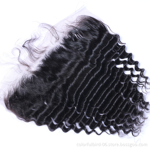 Wholesale Deep Wave Swiss Lace Frontal Closure Human Hair Transparent Lace Frontal 13x4 Brazilian hair